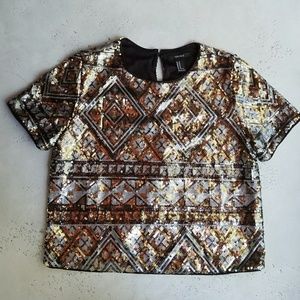 Forever 21 Black/Gold/Silver Sequin Top